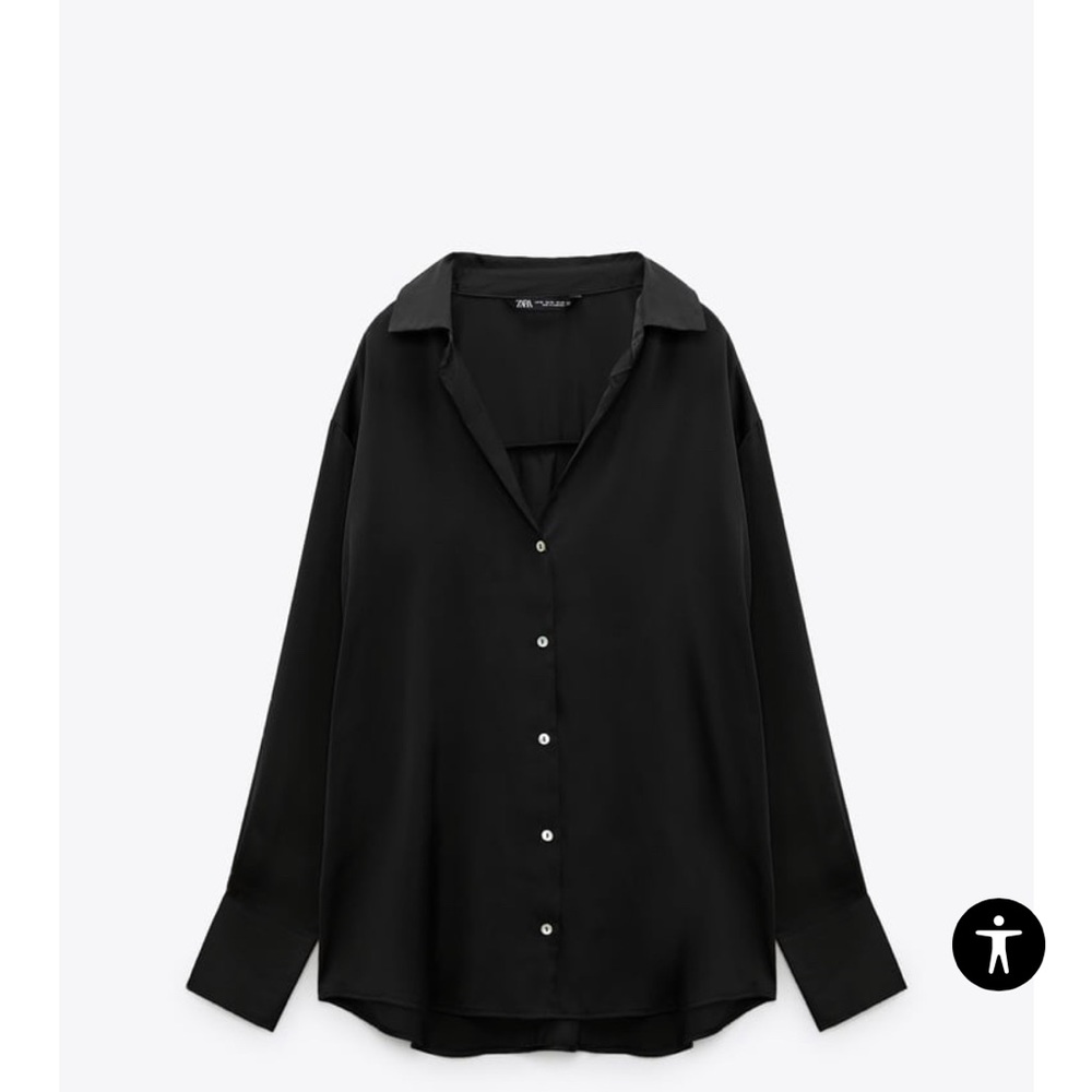Zara Satin Effect Button Down Blouse in Black
